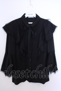 画像1: axes femme / ドットチュールリボン姫袖ブラウス F クロ O-26-01-29-1005-AX-BL-OW-OS