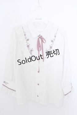 画像1: axes femme / バラ刺繍ヨーク切替七分袖ブラウス M キナリ O-26-01-29-1040-AX-BL-OW-OS