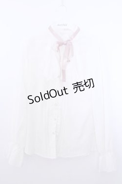 画像1: axes femme / リボン付フリルブラウス M キナリ O-26-01-29-1006-AX-BL-OW-OS