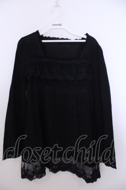 画像1: INGEBORG / スクエアレースカットソー 9 クロ×ネイビー O-26-01-29-1059-LO-TO-IG-OS