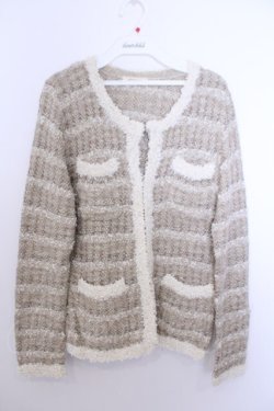 画像1: INGEBORG / ボーダーミックスニットカーディガン 9 アイボリー×ベージュ O-26-01-29-1060-LO-JA-IG-OS