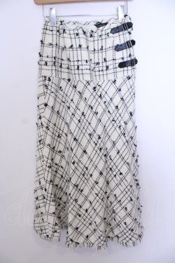 画像1: INGEBORG / ベルテッドツイードロングスカート S オフシロ×クロ O-26-01-29-1063-LO-SK-IG-OS
