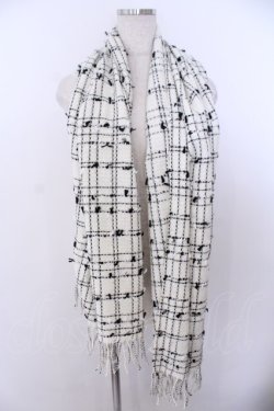 画像1: INGEBORG / 格子ツイードストール  シロ×クロ O-26-01-29-1067-LO-ZA-IG-OS