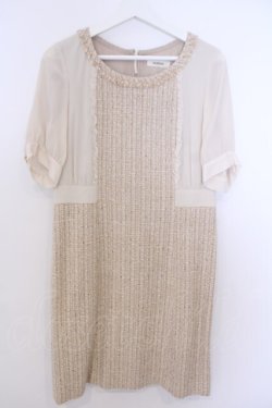 画像1: INGEBORG / ラメツイード切り替えワンピース 3(9号) アイボリー×ベージュ O-26-01-29-1095-LO-OP-IG-OS