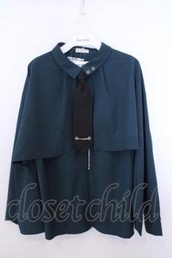 画像1: axes femme / タイ付オーバーケープ風ブラウス F グリーン O-26-01-29-1014-AX-BL-OW-OS