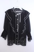 axes femme POETIQUE / ドット配色リボンフリルブラウス M クロ O-26-01-29-1021-AX-BL-OW-OS