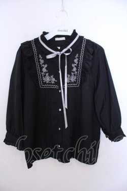 画像1: axes femme / クラシカル刺繍七分袖ブラウス M クロ O-26-01-29-1025-AX-BL-OW-OS