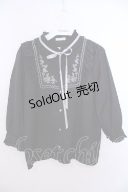 画像1: axes femme / クラシカル刺繍七分袖ブラウス M クロ O-26-01-29-1025-AX-BL-OW-OS