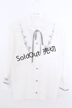 画像1: axes femme / バラ刺繍ヨーク切替七分袖ブラウス M キナリ O-26-01-29-1026-AX-BL-OW-OS