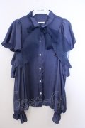 axes femme / ボウタイ付オフショルブラウス M ブルー O-26-01-29-1029-AX-BL-OW-OS