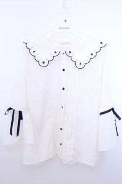 画像1: axes femme POETIQUE / トランプ刺繍スカラップ襟ブラウス M キナリ O-26-01-29-1031-AX-BL-OW-OS