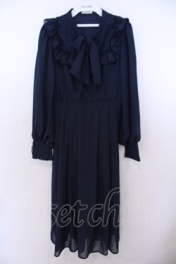 画像1: axes femme / ラッフルフリルシフォンワンピース M ネイビー O-26-01-29-1004-AX-OP-OW-OS