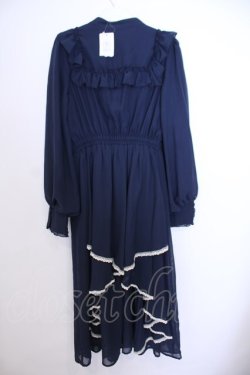 画像2: axes femme / ラッフルフリルシフォンワンピース M ネイビー O-26-01-29-1004-AX-OP-OW-OS