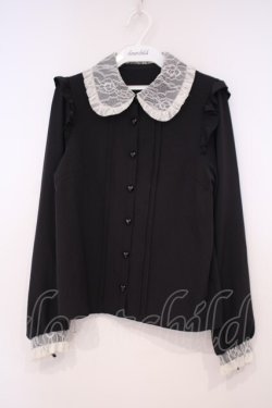 画像1: DearMyLove / レース重ねハートリボンフリルブラウス M クロ O-26-01-29-019-EL-BL-OW-OS