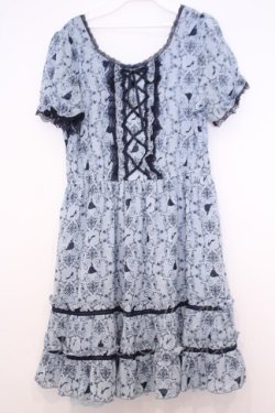 画像1: axes femme / シルエット柄ワンピース  サックス O-26-01-30-1044-AX-OP-IG-OS