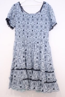 画像3: axes femme / シルエット柄ワンピース  サックス O-26-01-30-1044-AX-OP-IG-OS