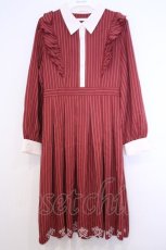 画像1: axes femme / スカラップ刺繍バイカラーワンピース F アカ O-26-01-30-1014-AX-OP-OW-ZT574 (1)
