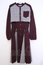 画像1: axes femme / チェック柄パッチワークワンピース F ワイン O-26-01-30-1017-AX-OP-OW-ZT576 (1)