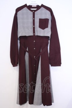 画像1: axes femme / チェック柄パッチワークワンピース F ワイン O-26-01-30-1017-AX-OP-OW-OS