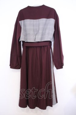 画像3: axes femme / チェック柄パッチワークワンピース F ワイン O-26-01-30-1017-AX-OP-OW-OS