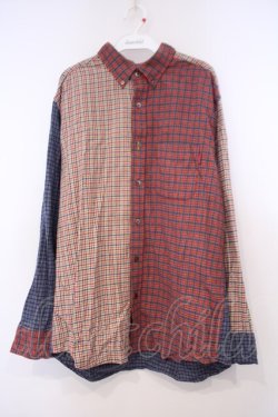 画像1: Karl Helmut / レトロミニチェックフランネルパッチワークシャツブラウス L アカ×ネイビー×ベージュ O-26-01-31-077-EL-BL-IG-OS