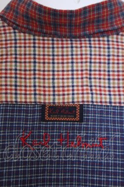 画像3: Karl Helmut / レトロミニチェックフランネルパッチワークシャツブラウス L アカ×ネイビー×ベージュ O-26-01-31-077-EL-BL-IG-OS