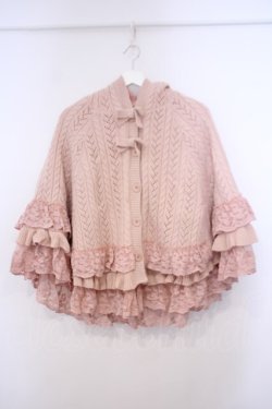 画像1: PINK HOUSE / レース使いリバーシブルニットポンチョ  ピンク O-26-01-31-078-LO-JA-IG-OS