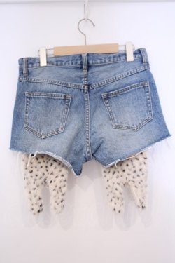 画像3: Candy Stripper / ぬいぐるみレイヤードショートパンツ  インディゴ×アイボリー O-26-01-31-081-PU-PA-IG-OS