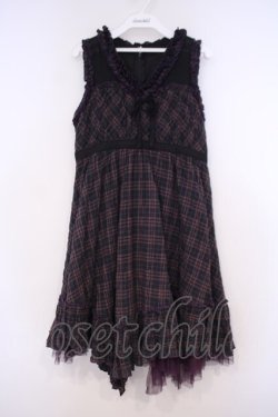 画像1: ALGONQUINS / ワッシャーチェックジャンパースカート F パープル系 O-26-01-31-010-AL-OP-OW-OS