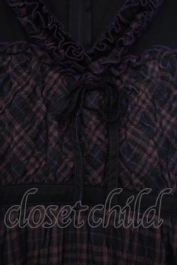 画像2: ALGONQUINS / ワッシャーチェックジャンパースカート F パープル系 O-26-01-31-010-AL-OP-OW-OS