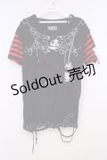 HANGRY&ANGRY / ツギハギダメージTシャツ  ブラック×レッド O-26-01-31-002-HN-TO-OW-OS