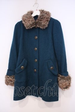 画像1: axes femme / ファー付きロービングコート M ターコイズ O-26-01-31-035-AX-CO-IG-ZT0203E