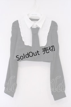 画像1: pium / ネクタイ付きスクエアフリル長袖トップス F ブラックチェック O-26-02-03-047-0-TO-OW-OS