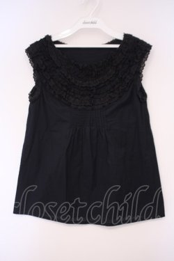 画像1: Jane Marple Dans Le Salon / コットンレーストリミングノースリーブブラウス M クロ O-26-02-03-049-JM-BL-OW-OS