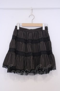 画像1: BPN / レース配色ストライプスカート M ベージュ×ブラック O-26-02-03-1039-GO-SK-OW-OS