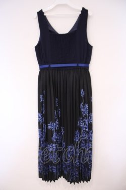 画像4: axes femme / 彼岸花柄プリーツジャンスカ F クロ×アオ O-26-02-03-018-AX-OP-OW-OS