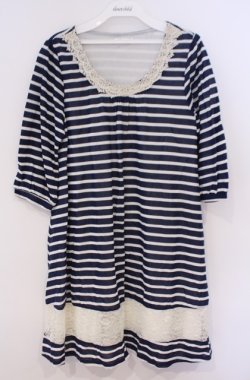 画像1: axes femme / ボーダーレースチュニック M ネイビー O-26-02-04-047-AX-OP-OW-OS