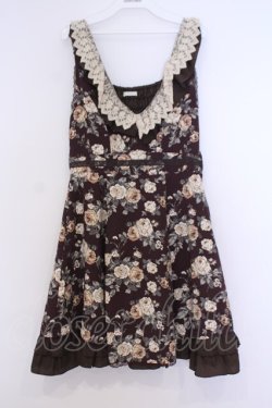 画像1: axes femme / 総バラ柄Backリボンワンピース  ブラウン O-26-02-04-1038-AX-OP-IG-OS