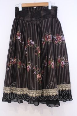 画像3: axes femme / フラワーブーケストライプスカート  クロ O-26-02-04-1057-AX-SK-IG-OS