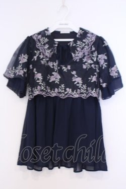 画像1: axes femme / チュール刺繍ロングシャツ  ネイビー O-26-02-04-1075-AX-BL-IG-OS