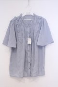 axes femme / ギャザーデザインフレア袖ブラウス L サックス O-26-02-04-1110-AX-BL-IG-OS
