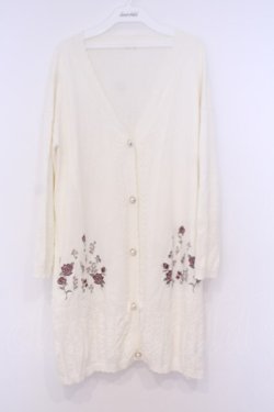 画像1: axes femme / バラ刺繍ロングニットカーデ M オフ O-26-02-04-1013-AX-TO-IG-OS