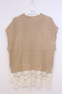 画像1: axes femme / 裾チュールレースニットベスト  ベージュ O-26-02-04-1020-AX-TO-IG-OS