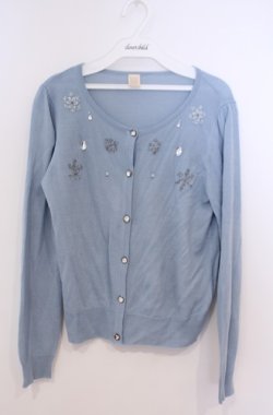 画像1: Secret Honey / 雪の結晶刺繍カーディガン  サックス O-26-02-04-025-CA-TO-OW-OS