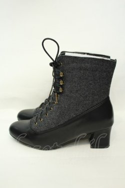 画像3: an another angelus / 細レースアップツイードコンビブーツ M クロ O-26-02-05-051-CA-SH-IG-OS