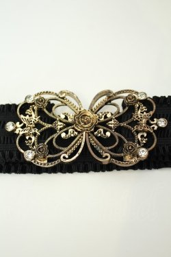 画像3: axes femme / 立体バラ×蝶ゴムベルト  ゴールド×クロ O-26-02-05-036-AX-ZA-IG-OS