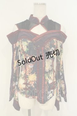 画像1: Ozz oneste / 和チャイナオフショルブラウス  ブラック×ワイン×パープル O-26-02-06-035-OO-BL-OW-OS