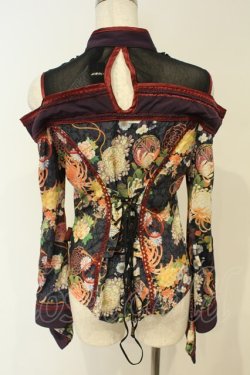 画像4: Ozz oneste / 和チャイナオフショルブラウス  ブラック×ワイン×パープル O-26-02-06-035-OO-BL-OW-OS