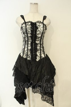 画像1: Qutie Frash / ドラゴンサテンコルセットキャミワンピース  ブラック×シルバー O-26-02-06-039-QU-OP-OW-OS