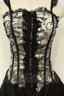 画像2: Qutie Frash / ドラゴンサテンコルセットキャミワンピース  ブラック×シルバー O-26-02-06-039-QU-OP-OW-OS